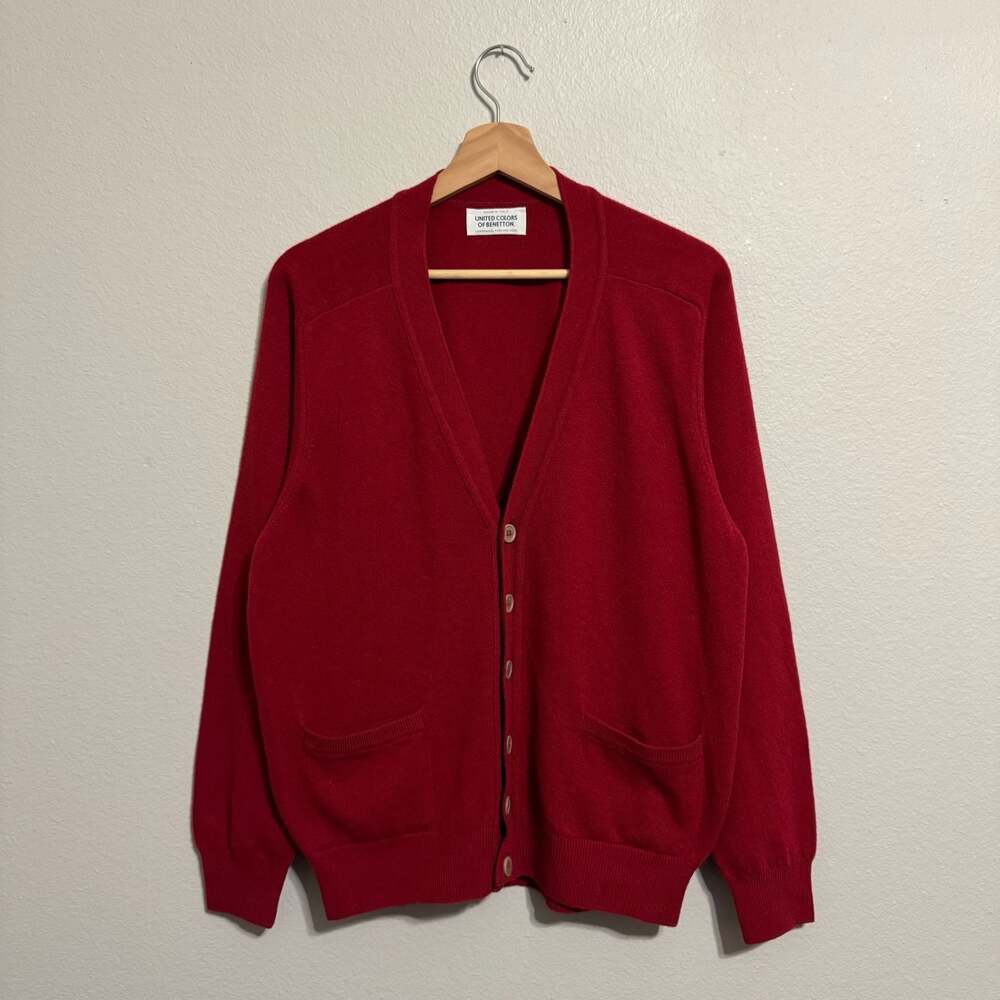 Vintage United Colors of Benetton Cardigan Sweater Made in Italy 100% Lambswool